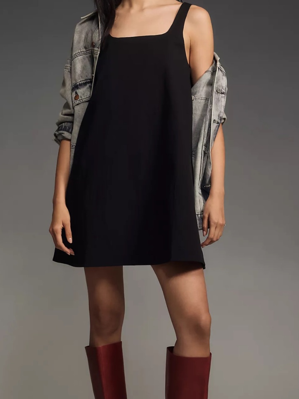 COS Anthropologie  Black Sleeveless Square-Neck Mini Dress